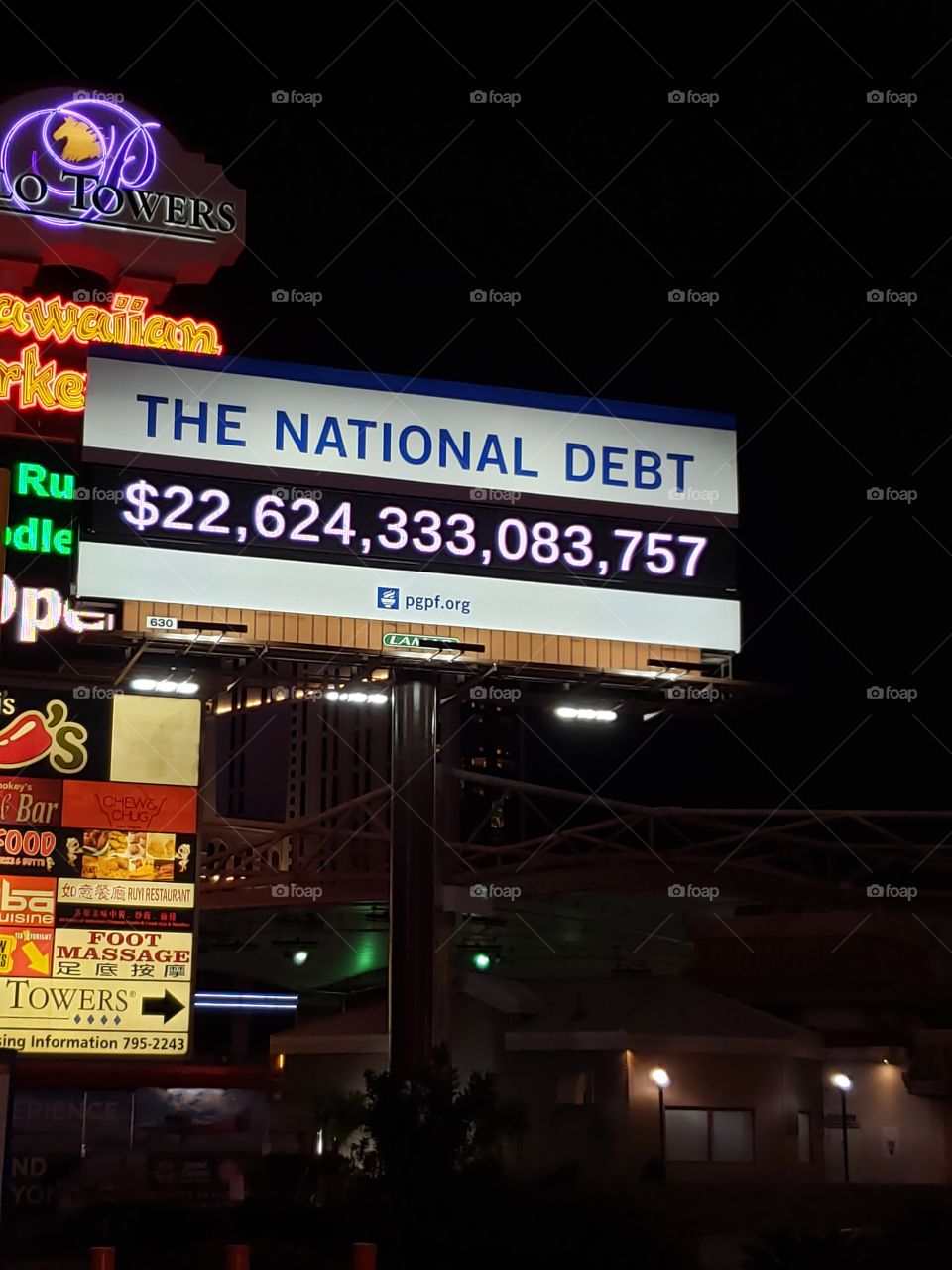 Billboard posted up of our country's debt on The Las Vegas strip