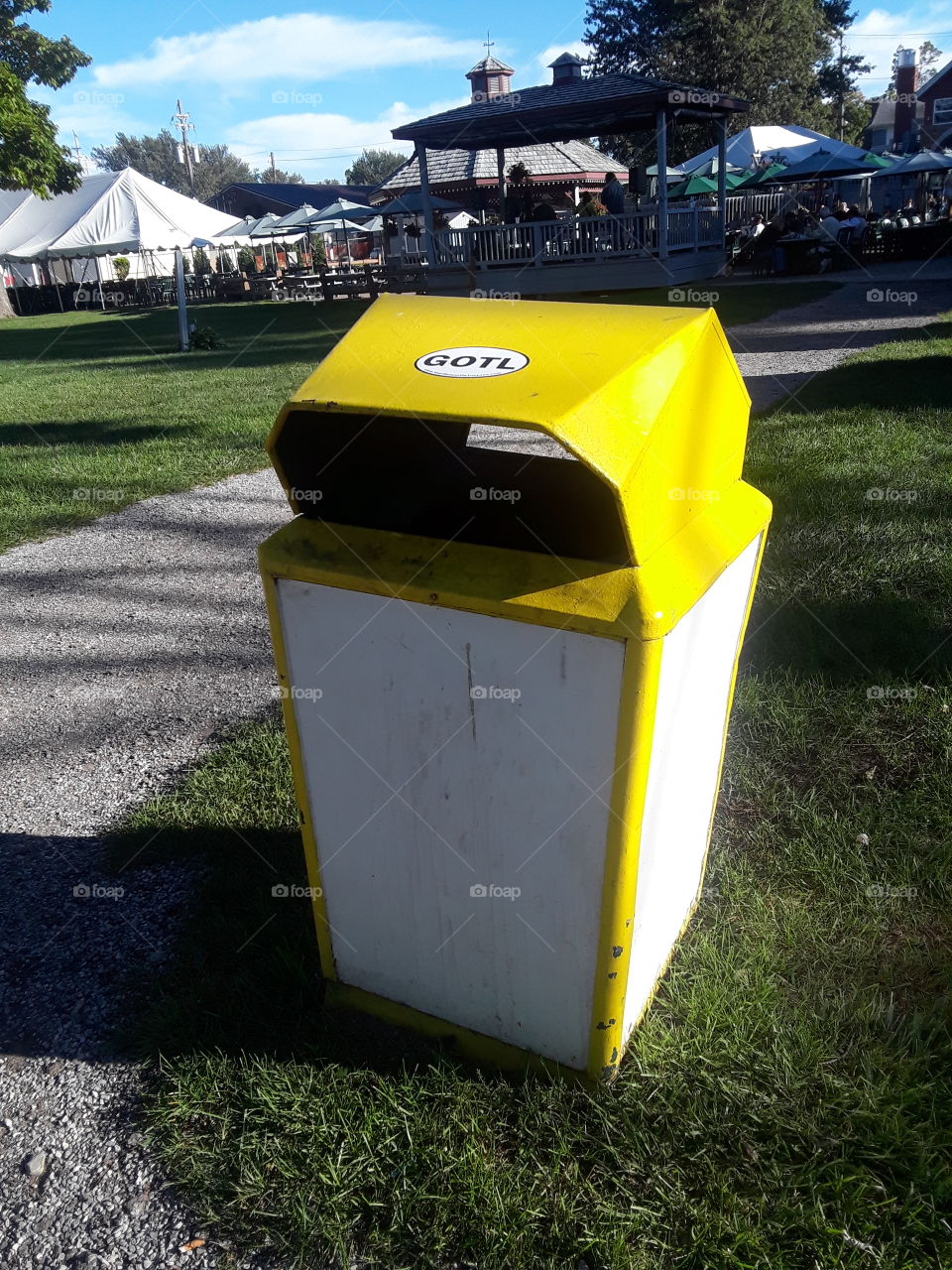 yellow garbage can