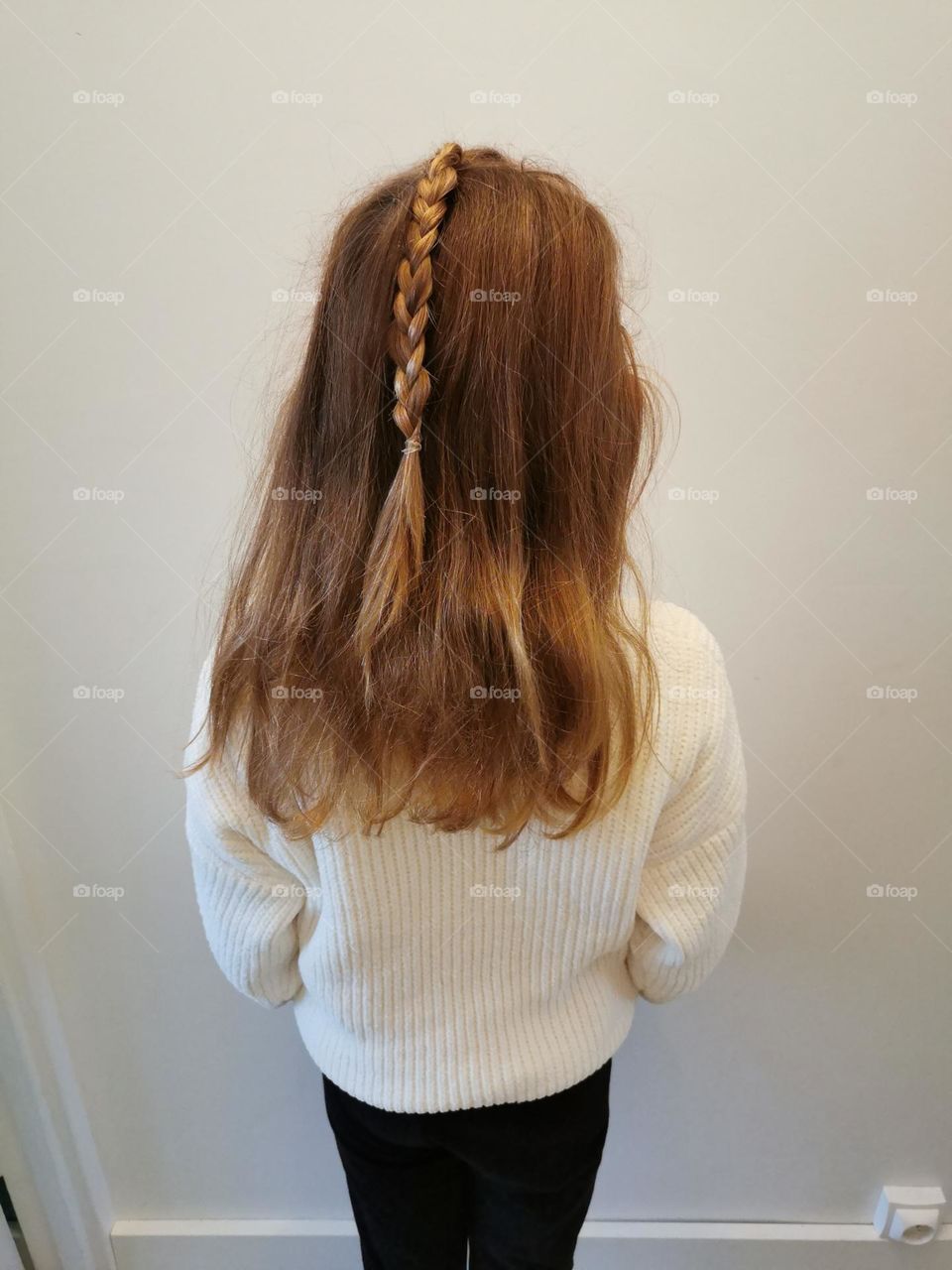 Long hair with braided half ponytail