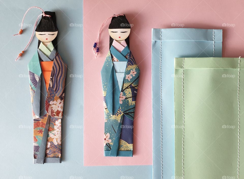 Origami, Bookmarks Japanese paper dolls