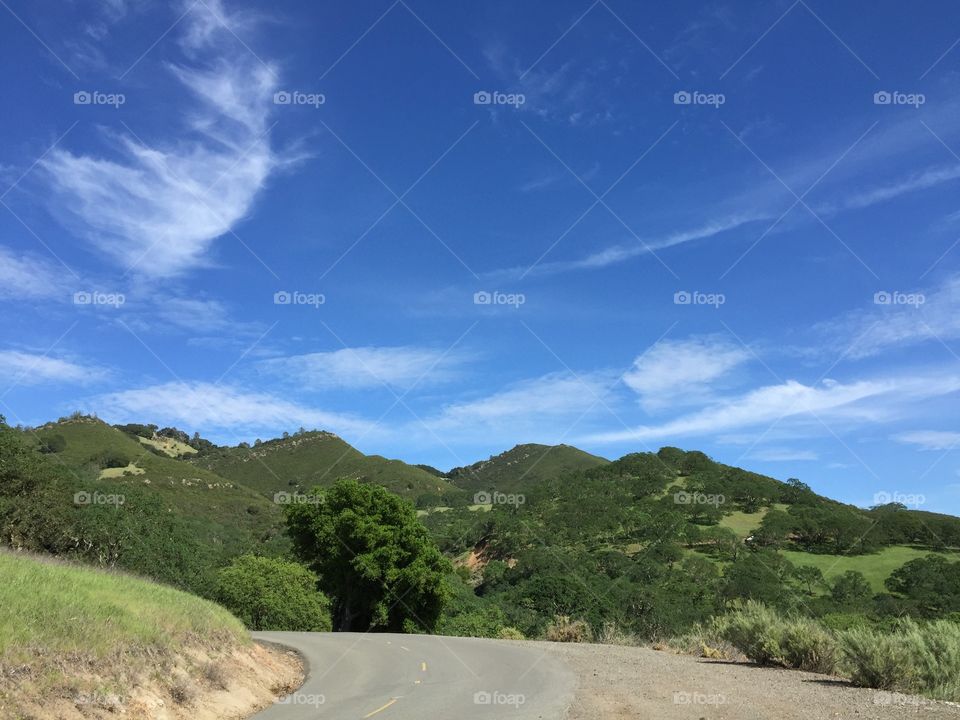 Hills Road and Sky. Green Hills Road and Blue Sky