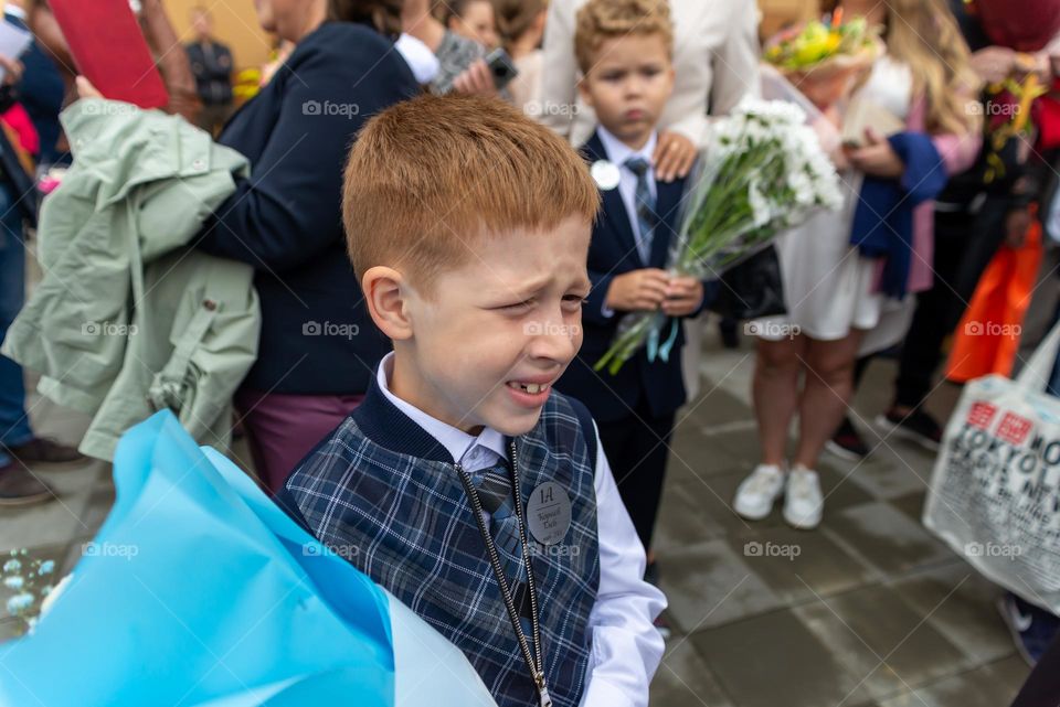 child redhead boy bright emotions disgust