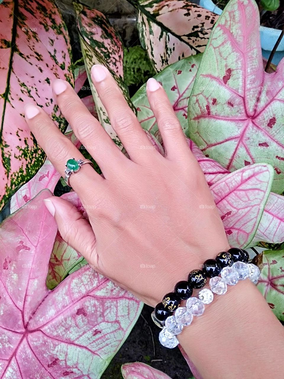 Simply wearing Jade stone ring with stone bracelet.