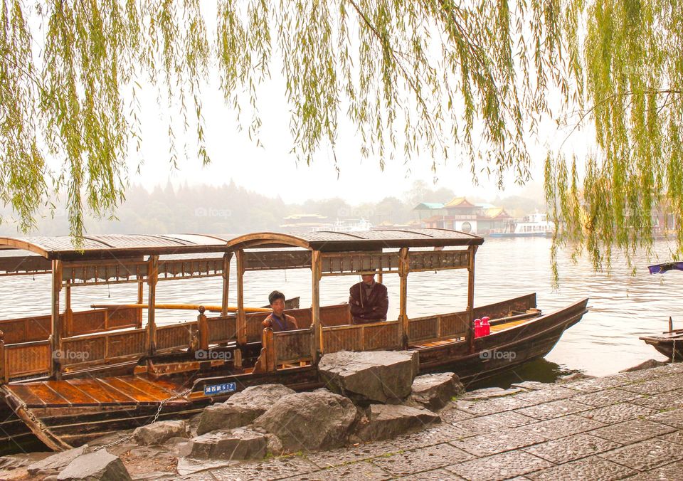 Boats in a scenic lake