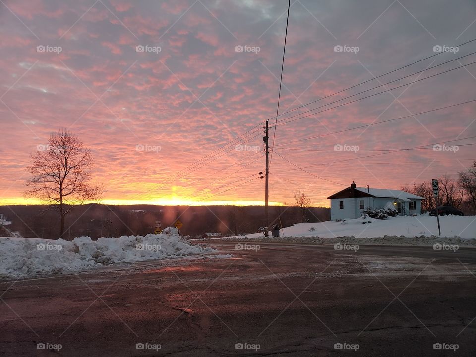 Winter Drive - A bright and colorful sunset during a drive home one evening.  Unfiltered Nature
