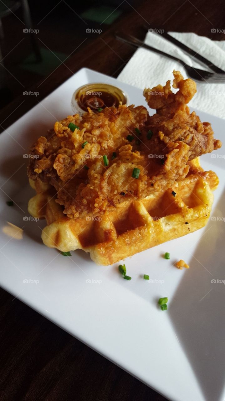 chicken and waffles from Waffle Window in Portland
