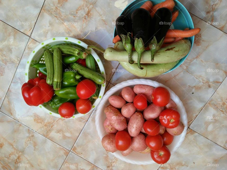 Baskets full of various vegetables