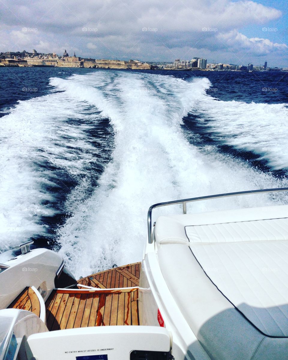Fantastic Sea view from a fast yacht with white waves