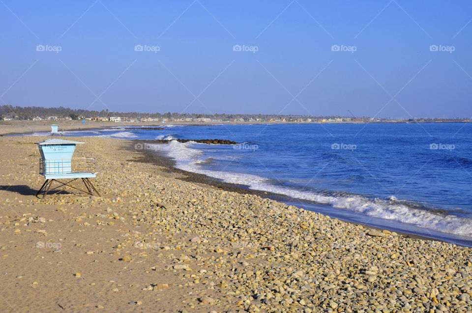 Beach and lifeguard station in Ventura California.