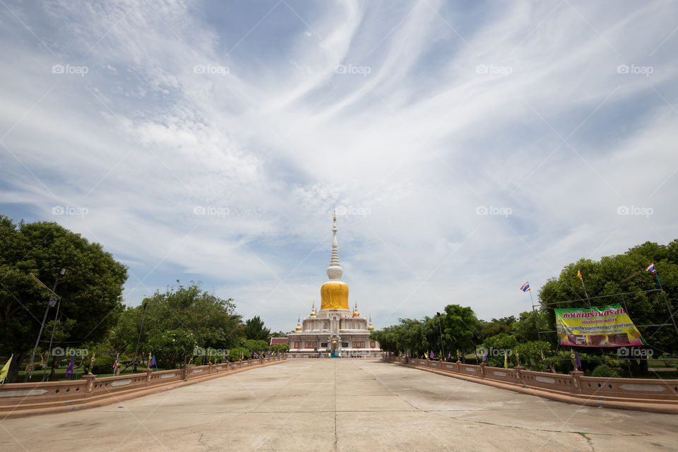 Pagoda in Thailand with clear cloud blue sky