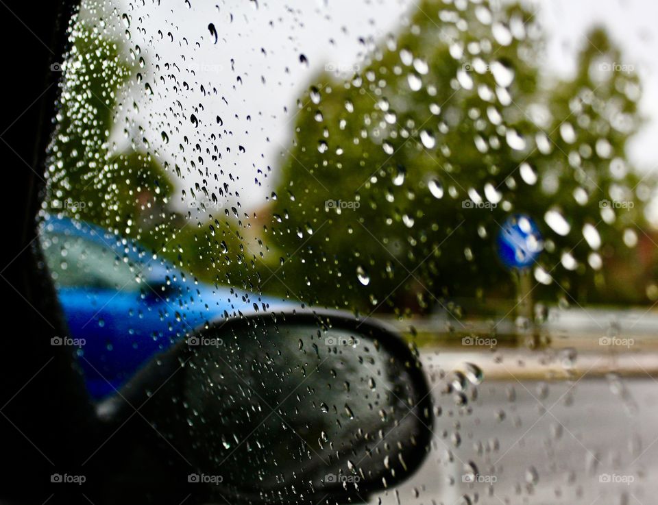 Raindrops on car window