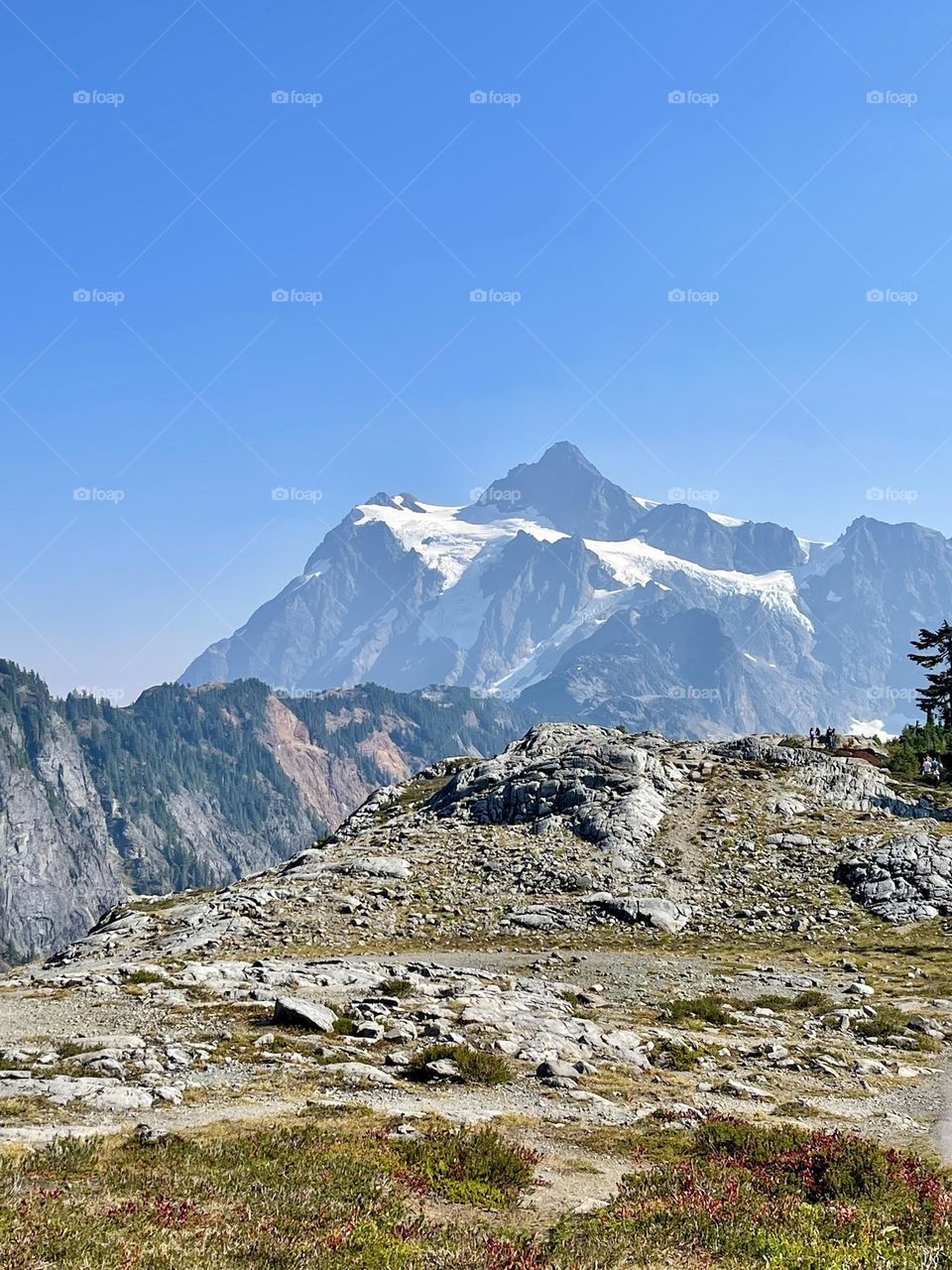 View to the mountain with snow on the top