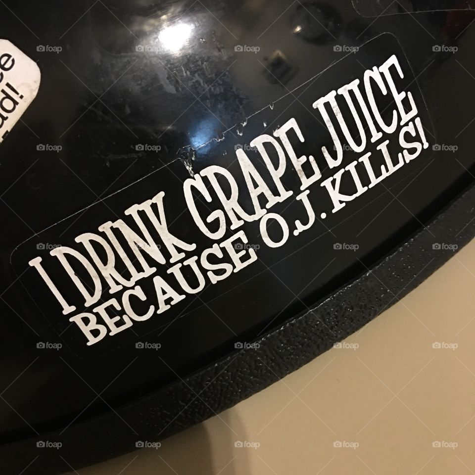 Sticker on helmet.
