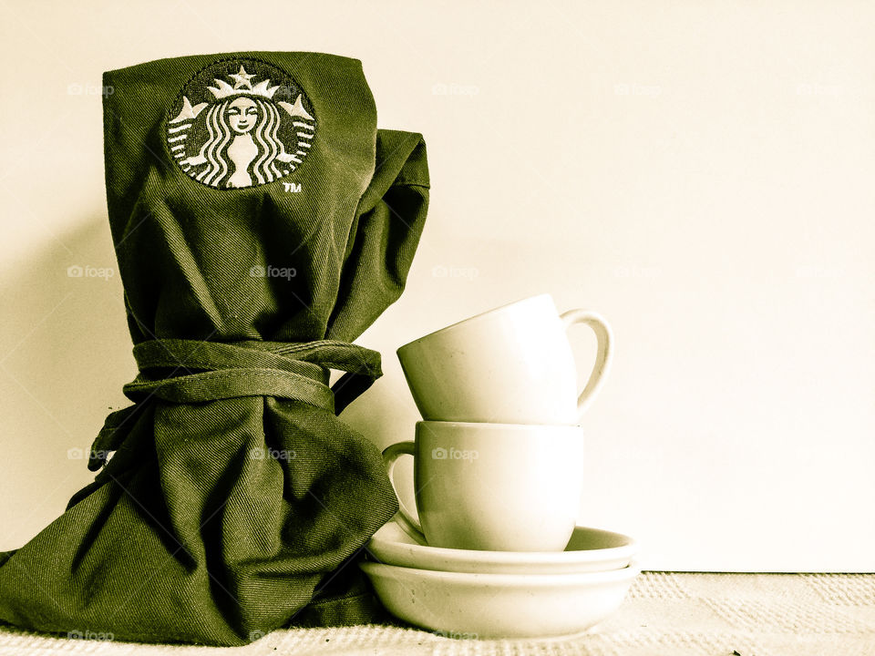 Nostalgic looking photo of Starbucks green apron 