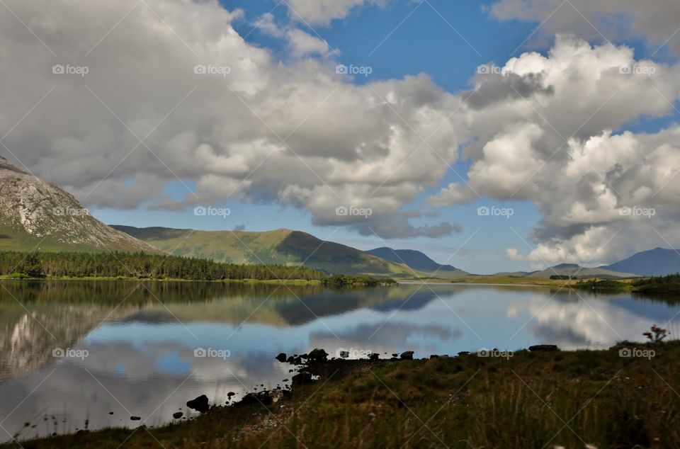 Reflection of mountain calm lake
