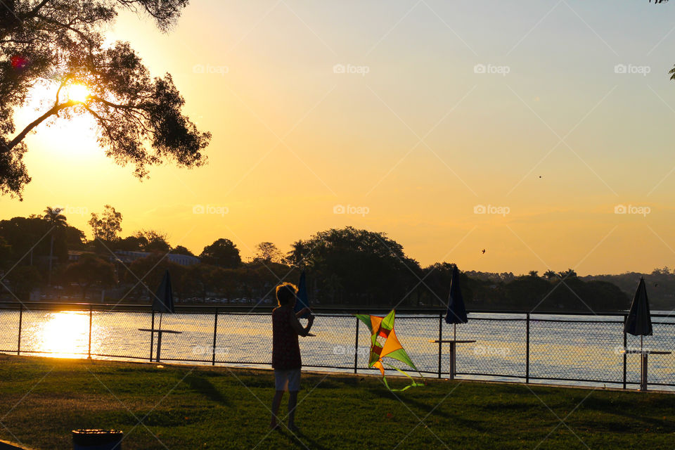 Woman Flying Kite In Park