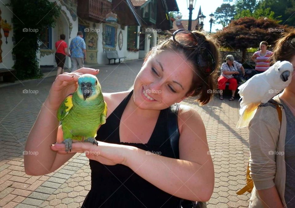 sweet parrot . I asked to hold this guy's parrot in Helen Georgia 