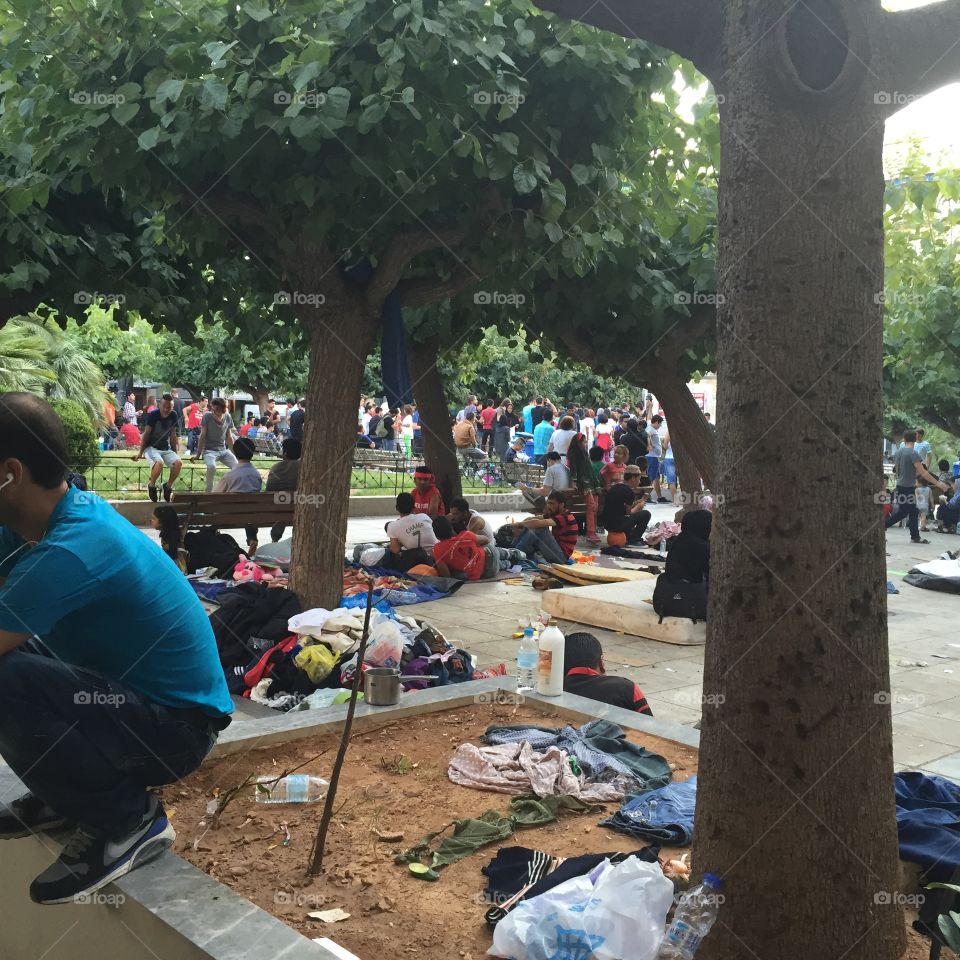 Refugees in Victoria Square in Athens