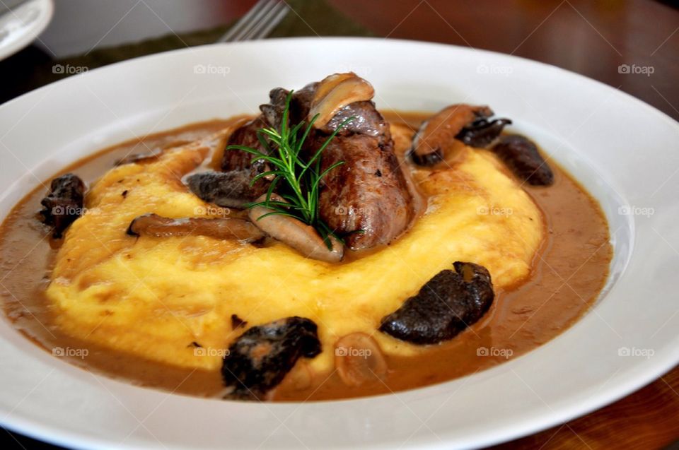 Polenta and mushrooms plate
