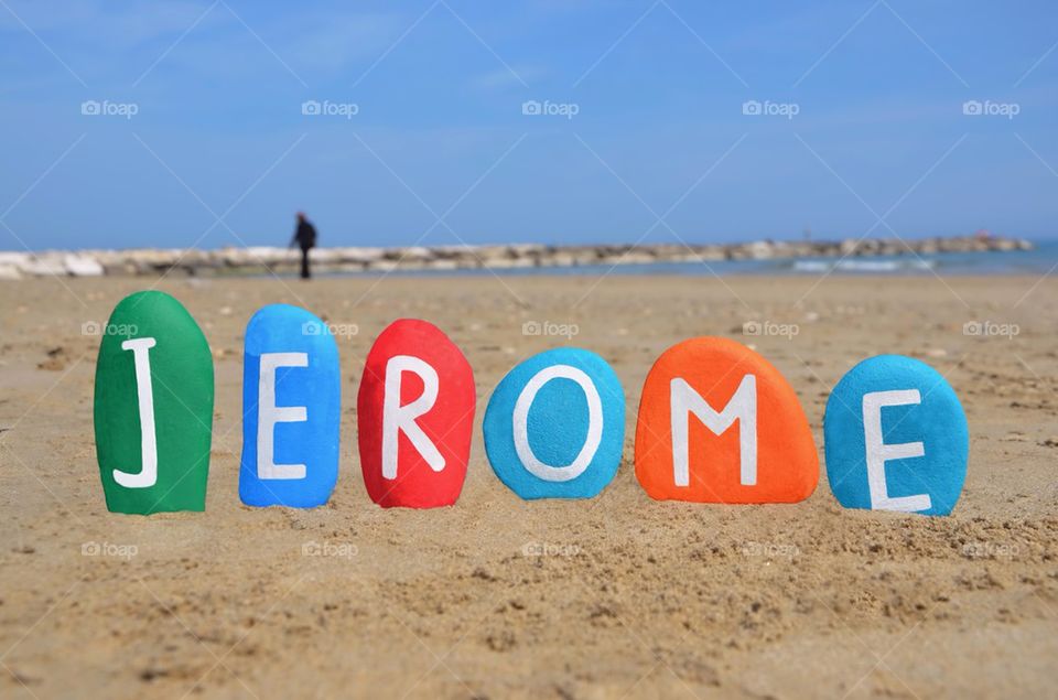 Jerome, french male name on colourful stones