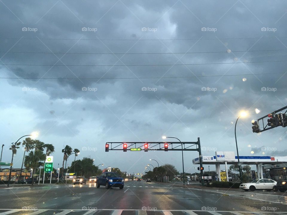 Dark sky and roadway traffic 
