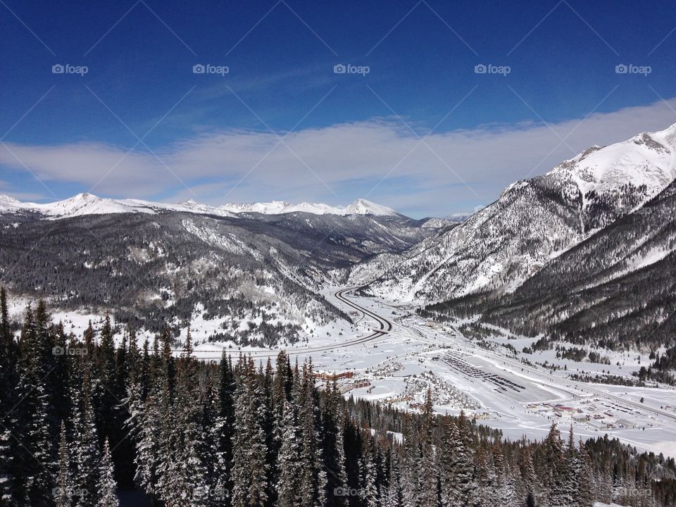 Copper mountain skiing view from the top. Copper mountain Colorado view from top looking down to interstate I70 