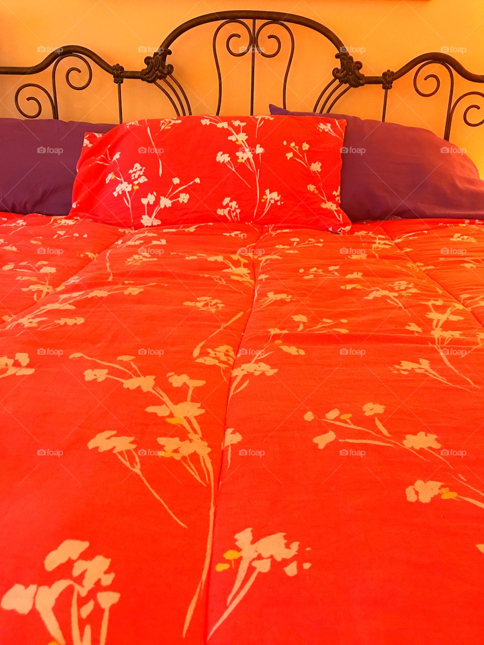 Orange covered bed