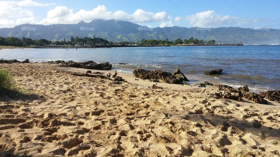 the beach and the mountain view