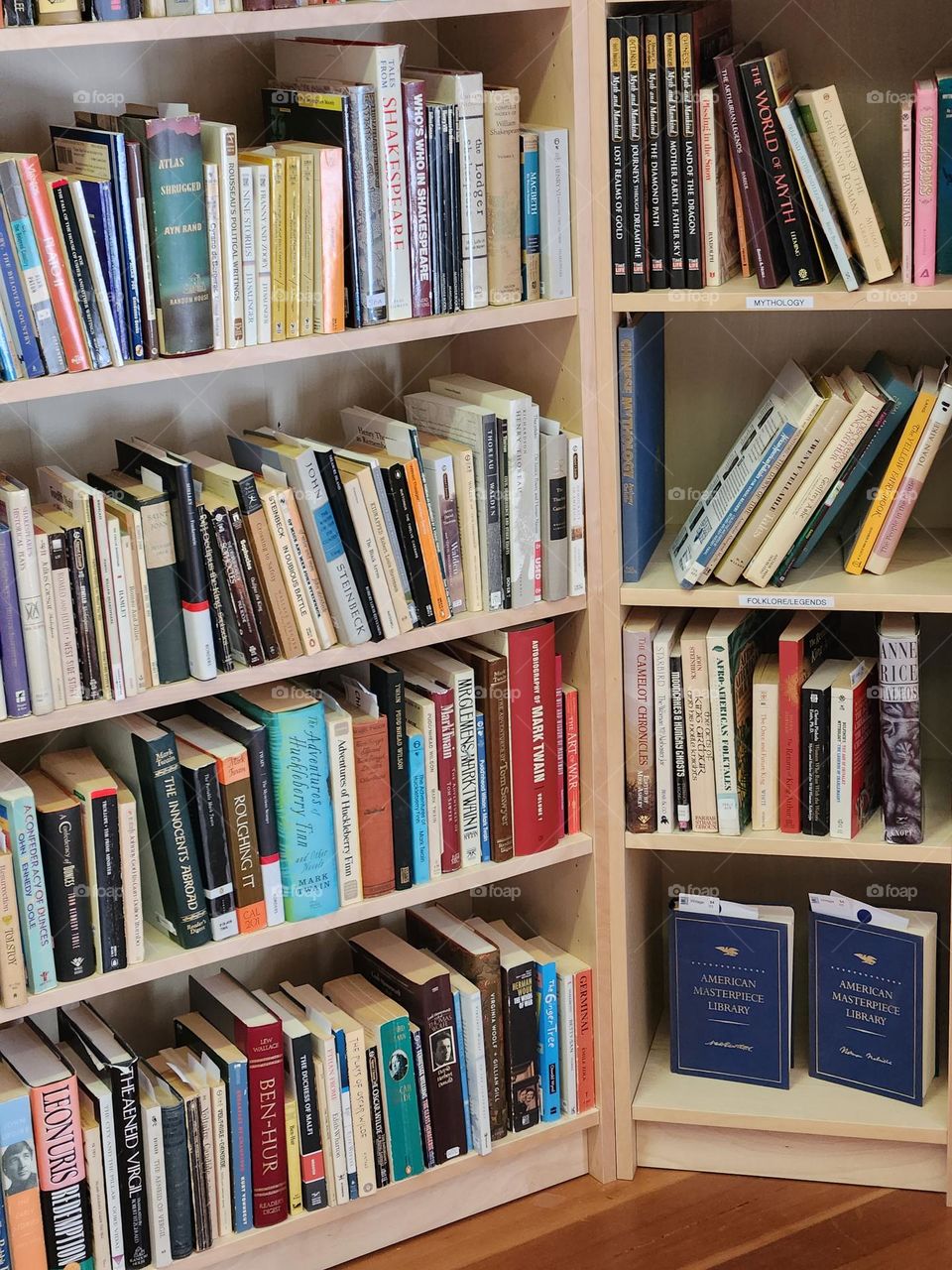 colorful classic books on shelves in Oregon shop