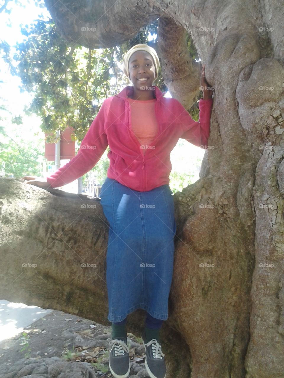 Tree limb. My daughter and I are taking a walk through the park