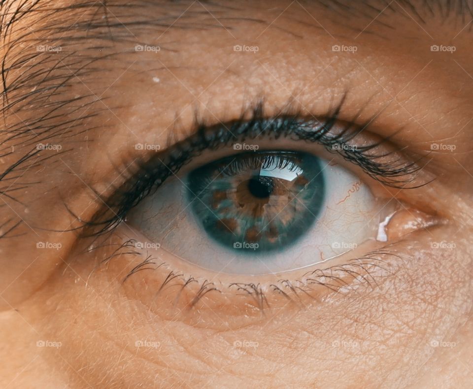 Green eye of a man in close-up