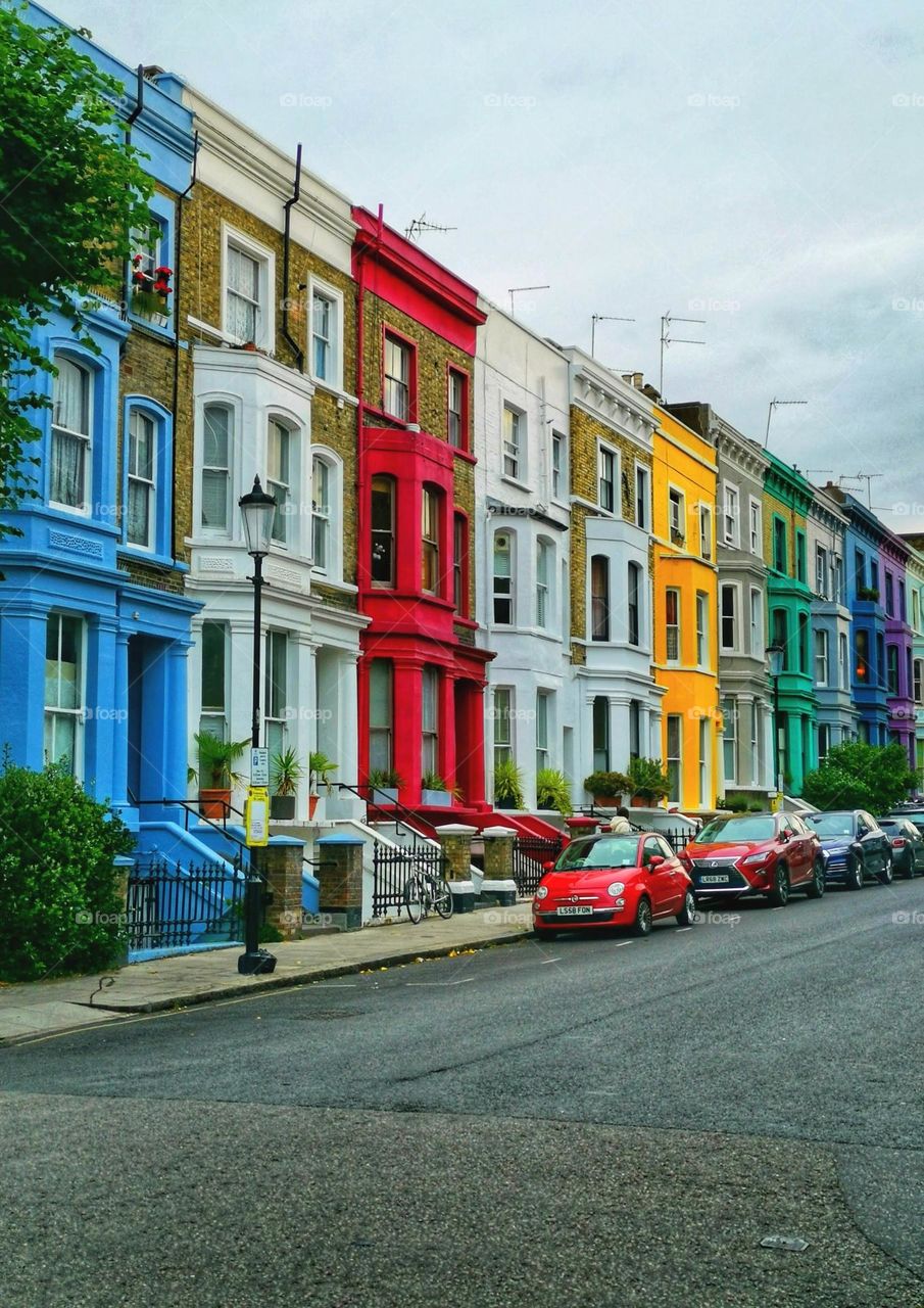 London, beautiful architecture pride colours. Notting Hill streets.