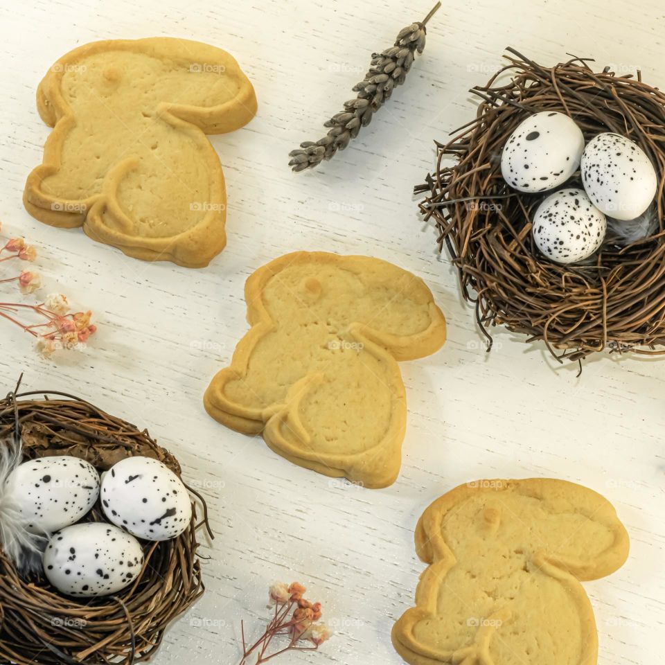 Bunny biscuits with bird’s nests and speckled eggs