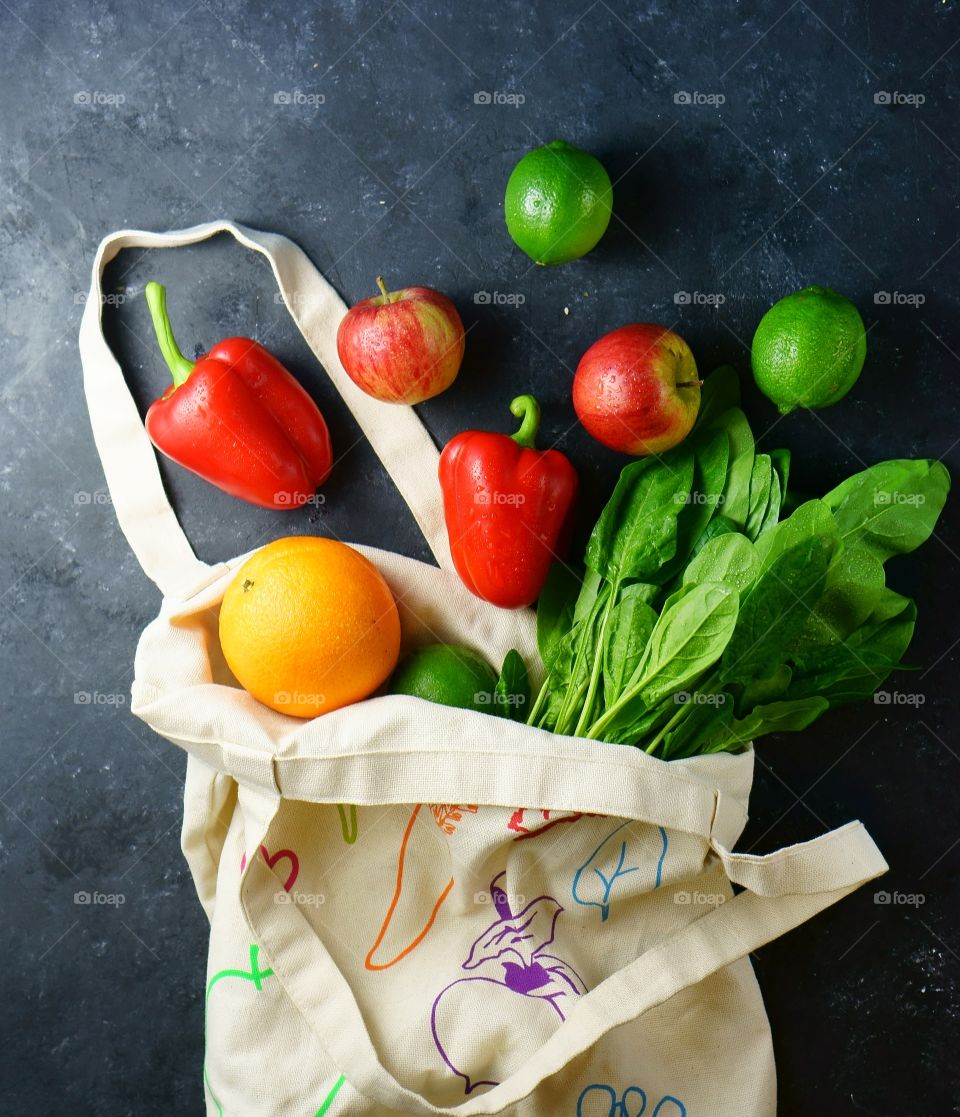 Bag with vegetables and fruit