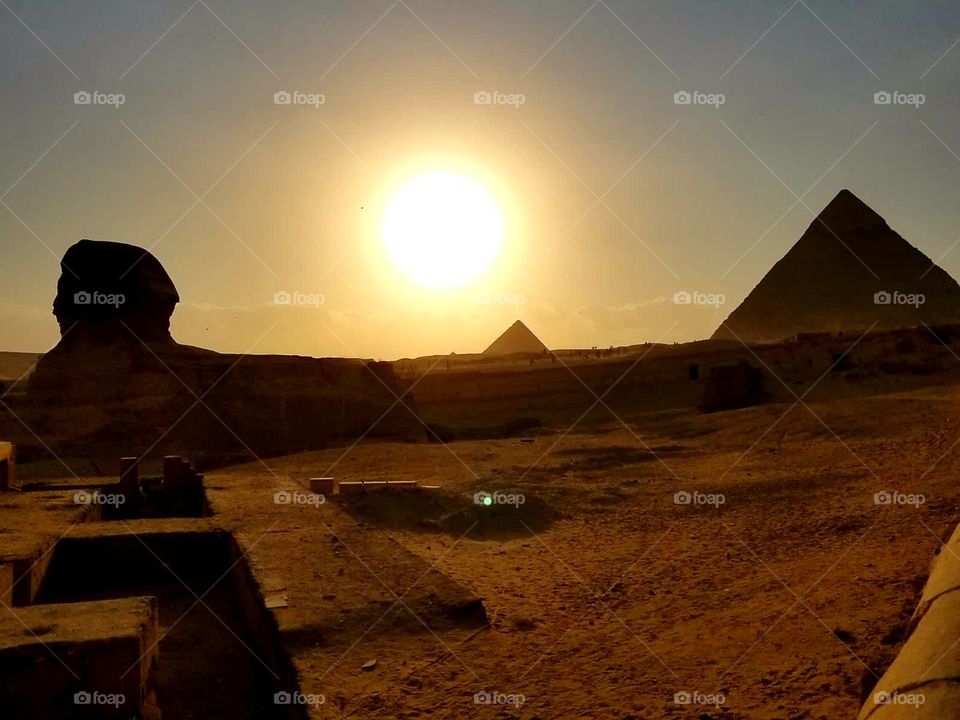 beautiful sunset over the piramids in Egypt