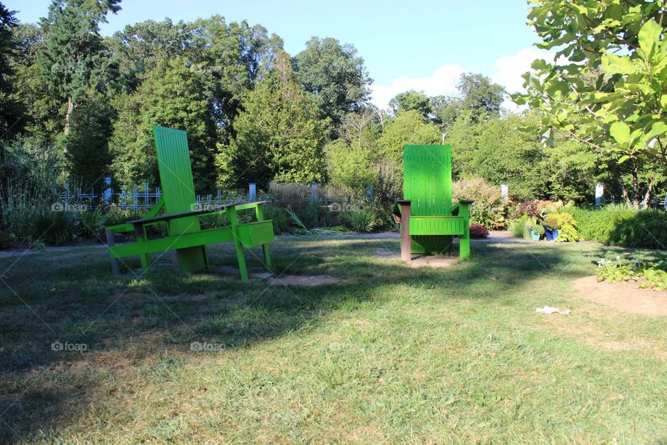 two giant green chairs 