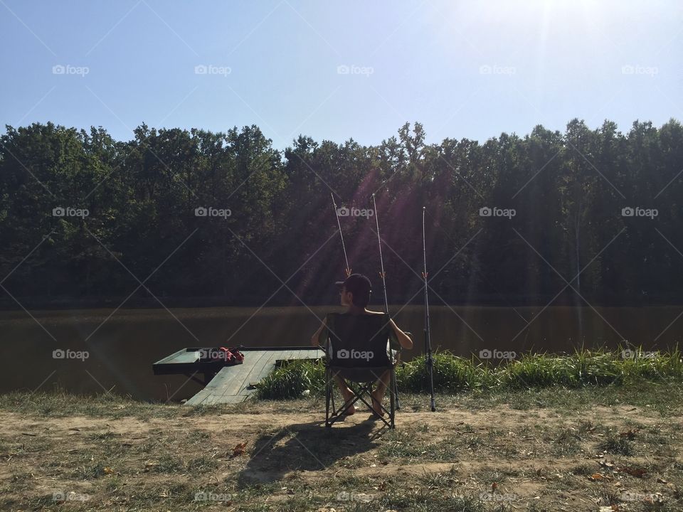 Fishing on a summer day on a lake