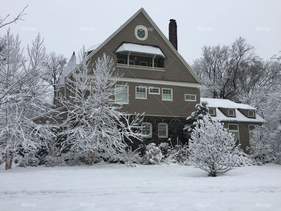 Victorian house in the snow