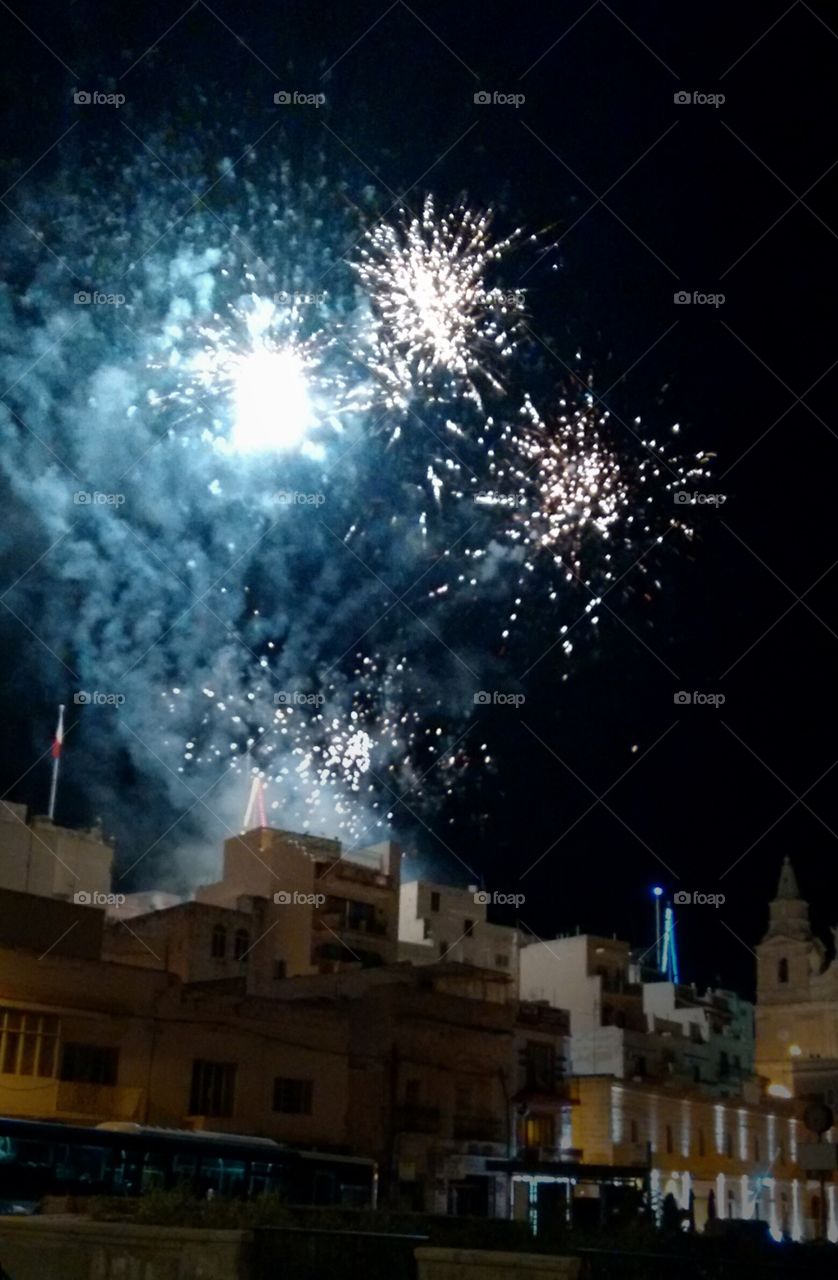 Fireworks, Malta. Lights in the night sky