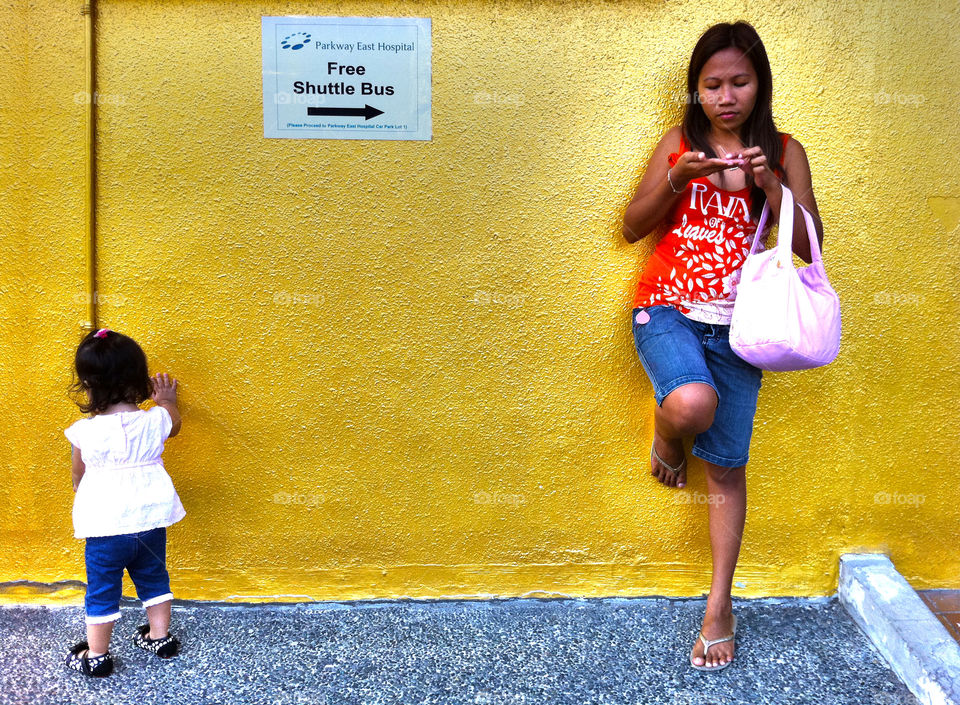 girl child bus stop toddler by sklarian