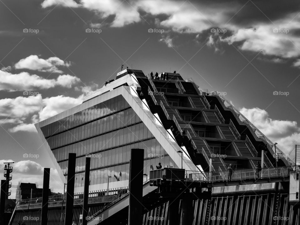 Dockland Hamburg black and white. 