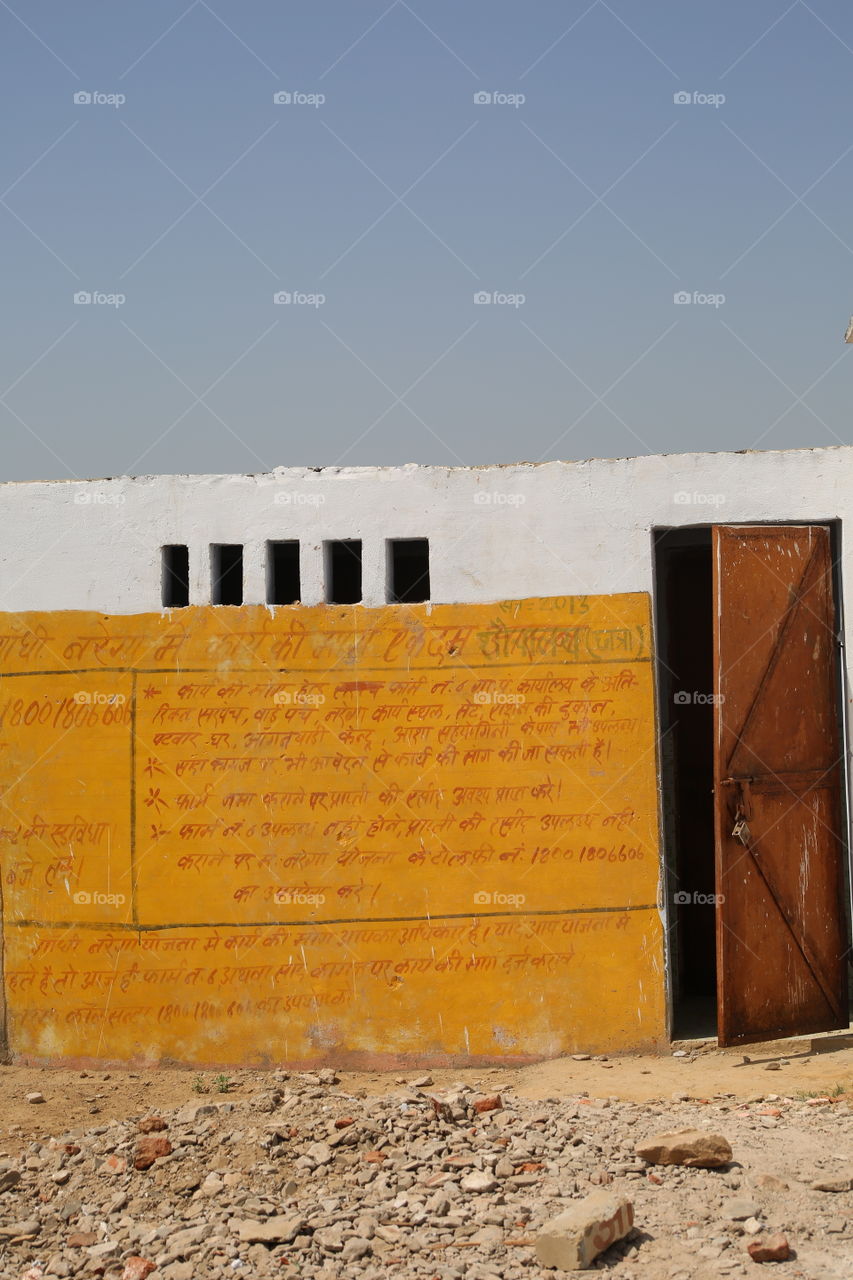 Vibrant colors on the wall of a primary school in India.