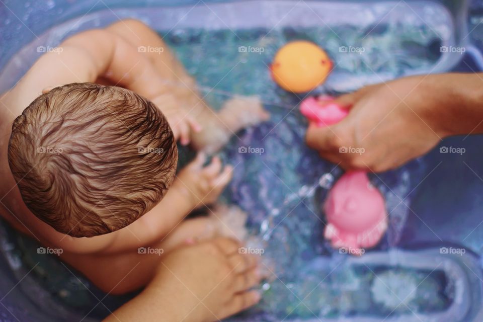 baby taking a bath