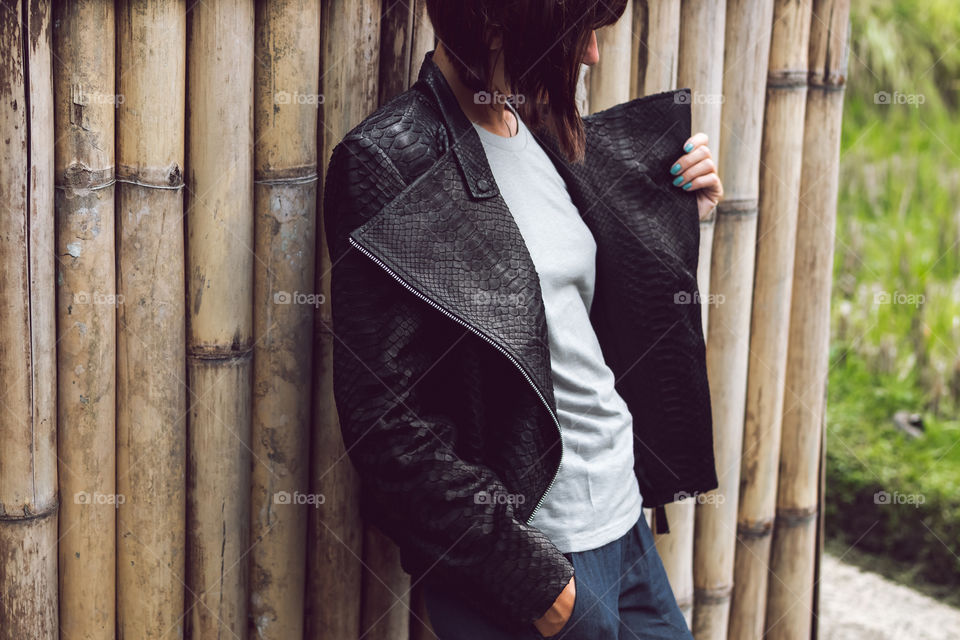 fashionable python leather jacket.