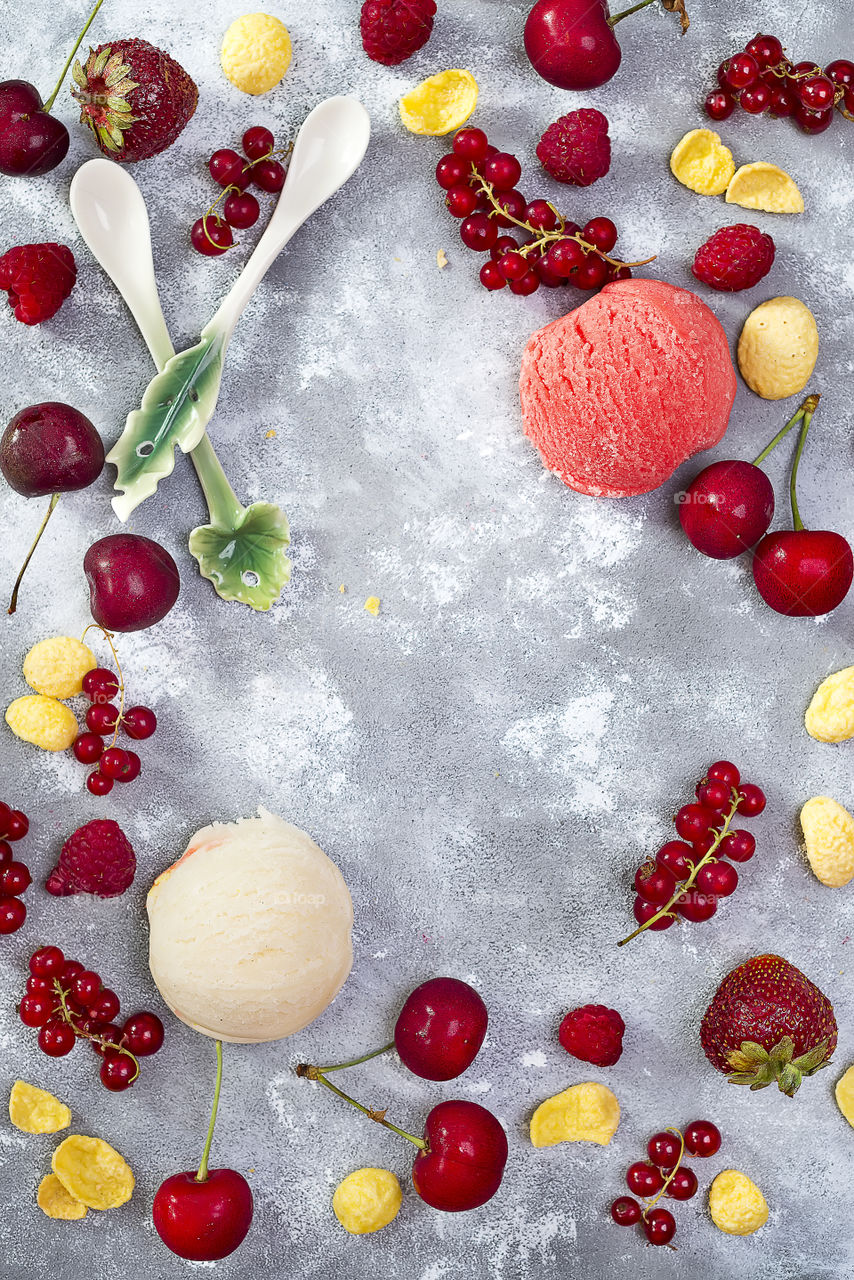 Fresh berries colorful with ice cream