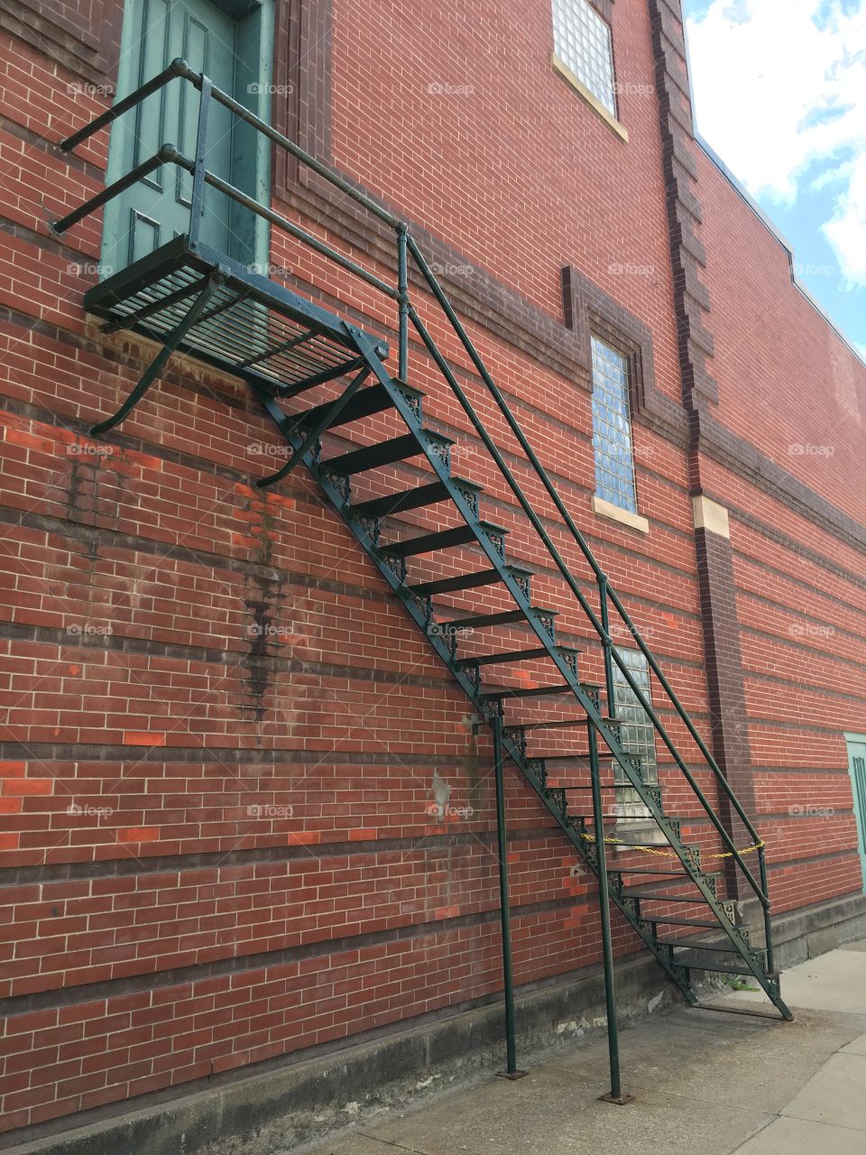 Fire escape on old theater on Main Street in Cedar Falls, Iowa.