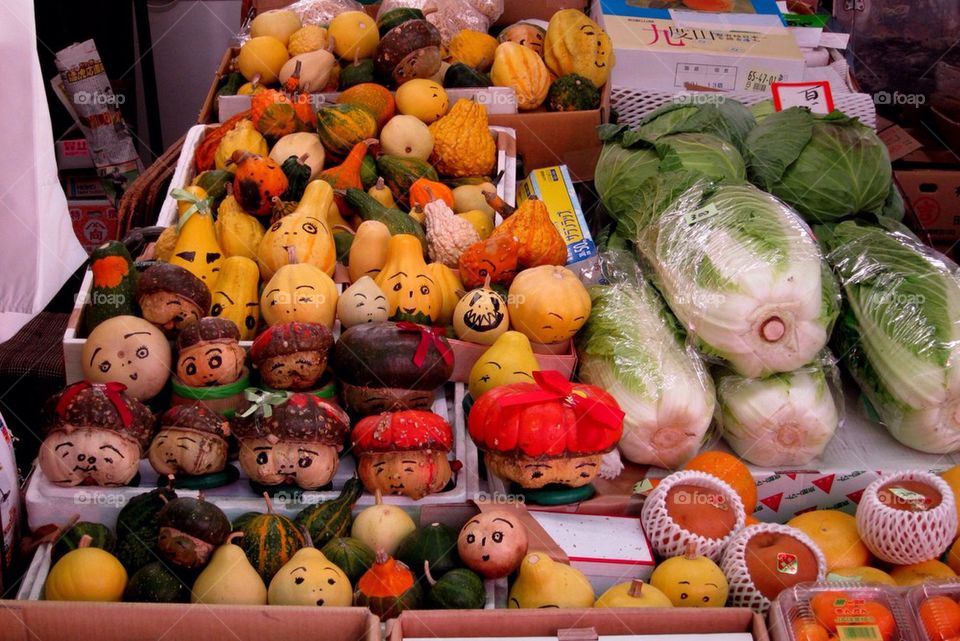 Fruits and vegetables on display in Japan