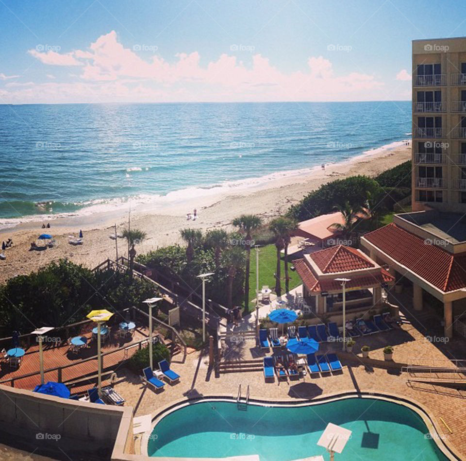 Hotel view panorama. A panorama of the Atlantic Ocean from our hotel
