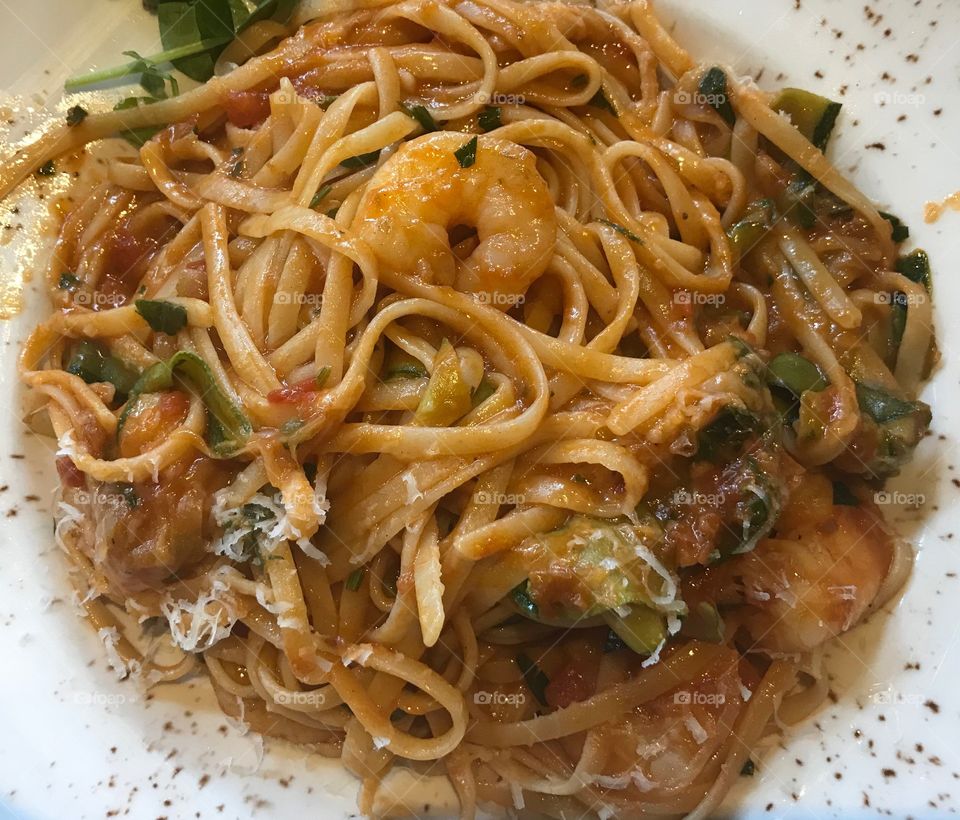 Pasta with shrimps -close up