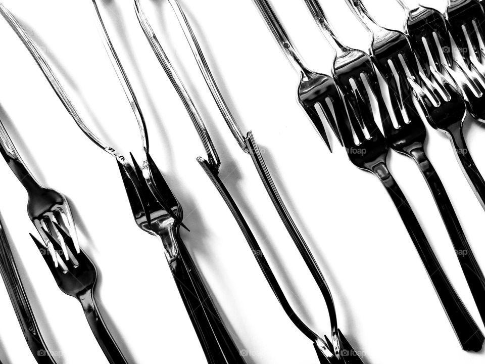 Fork creative series:  Different fork connections in black and white.